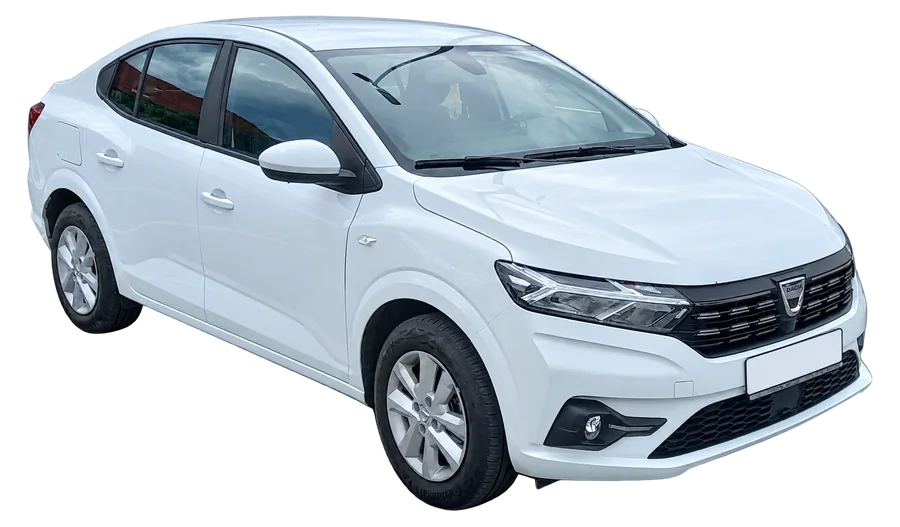 Location Logan Marrakech : Dacia Logan blanche, vue trois quarts avant
