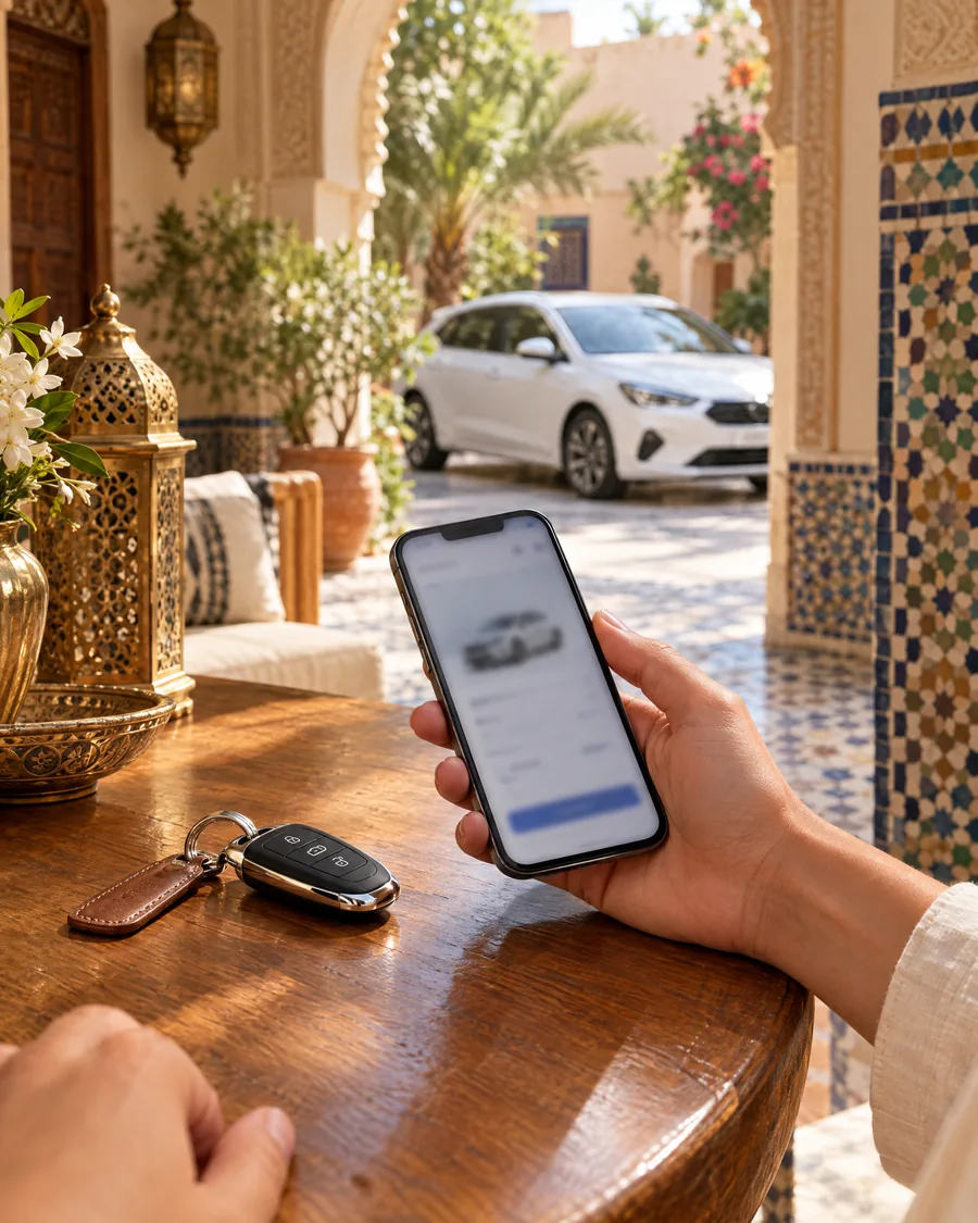 Booking a car rental in Marrakech on WhatsApp from a phone