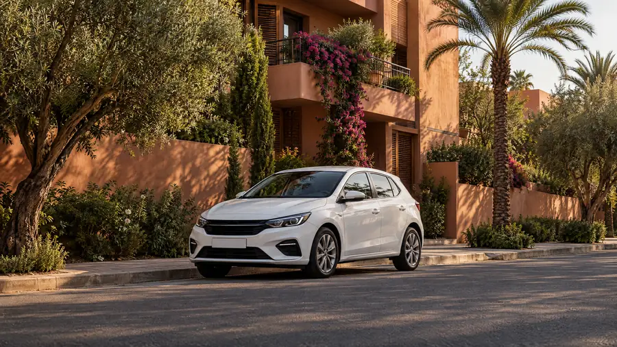 Long term car rental Marrakech, a Choumacars Renault Clio 5 parked in a residential street