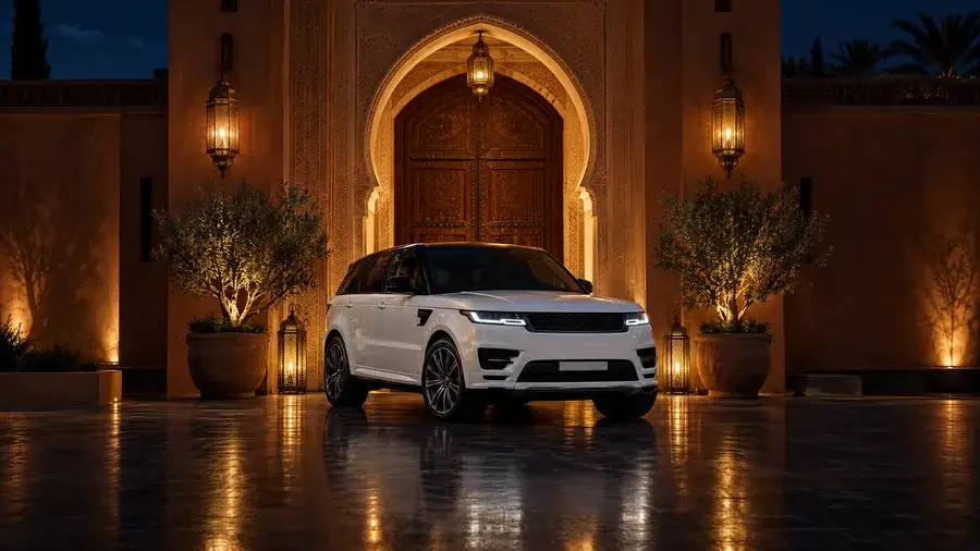 Luxury car rental Marrakech, a Choumacars Range Rover Sport outside a hotel in Hivernage