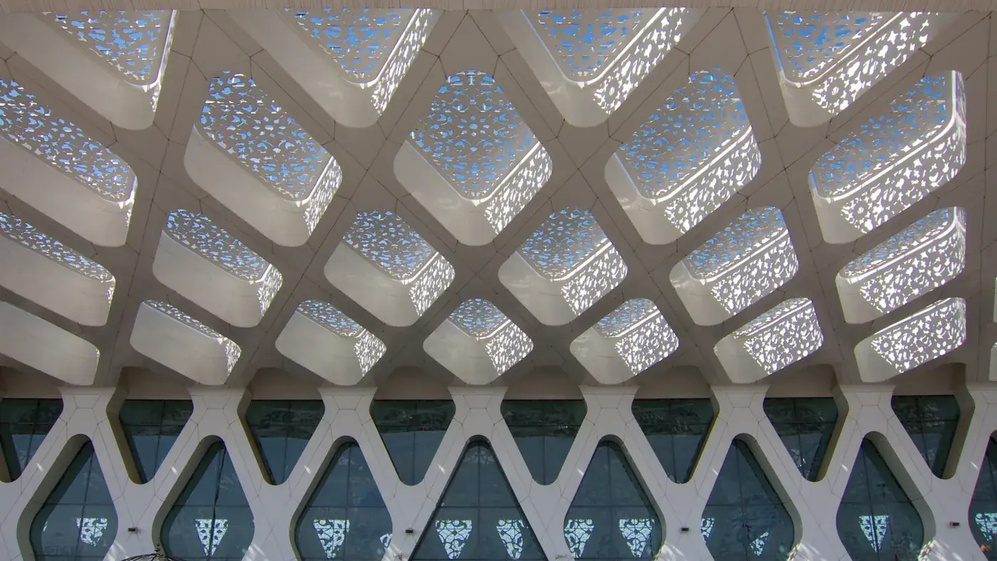 Marrakech Menara airport terminal, where documents are checked at car handover