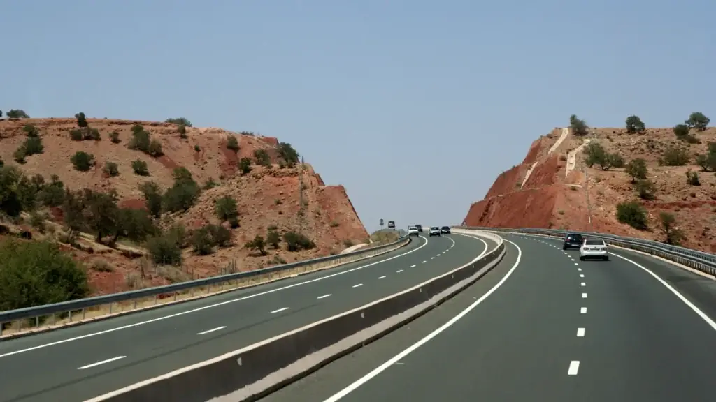 A7 motorway from Marrakech to Agadir through red hills