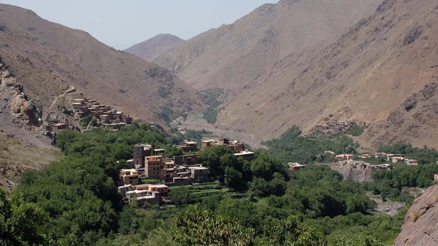 View over Imlil from Aroumd on the trail towards Toubkal