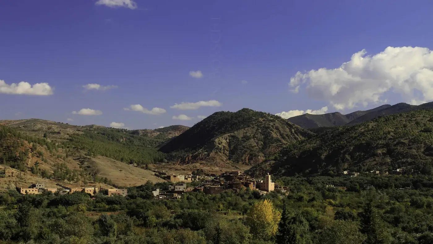 Wooded hills and villages of the Ourika Valley south of Marrakech