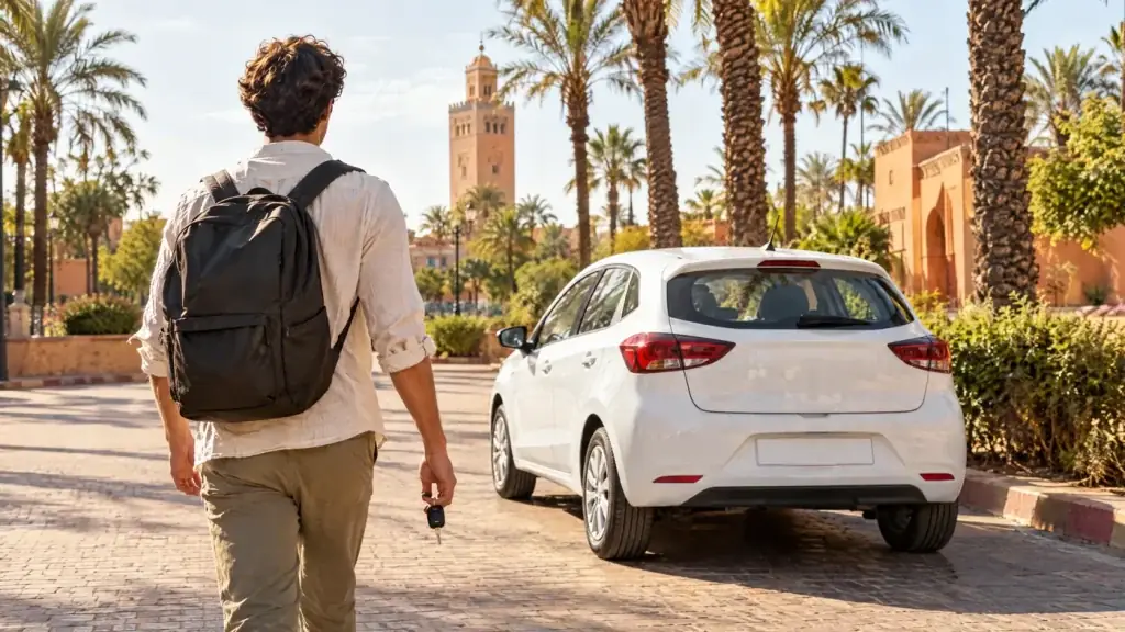 Minimum age to rent a car in Morocco: young driver walking to the car