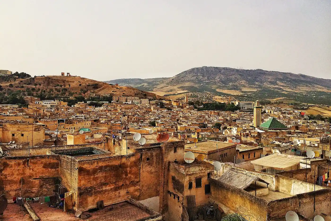 Fes: medina rooftops at sunset
