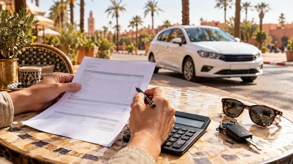 Checking a weekend car rental invoice in Marrakech to avoid hidden fees